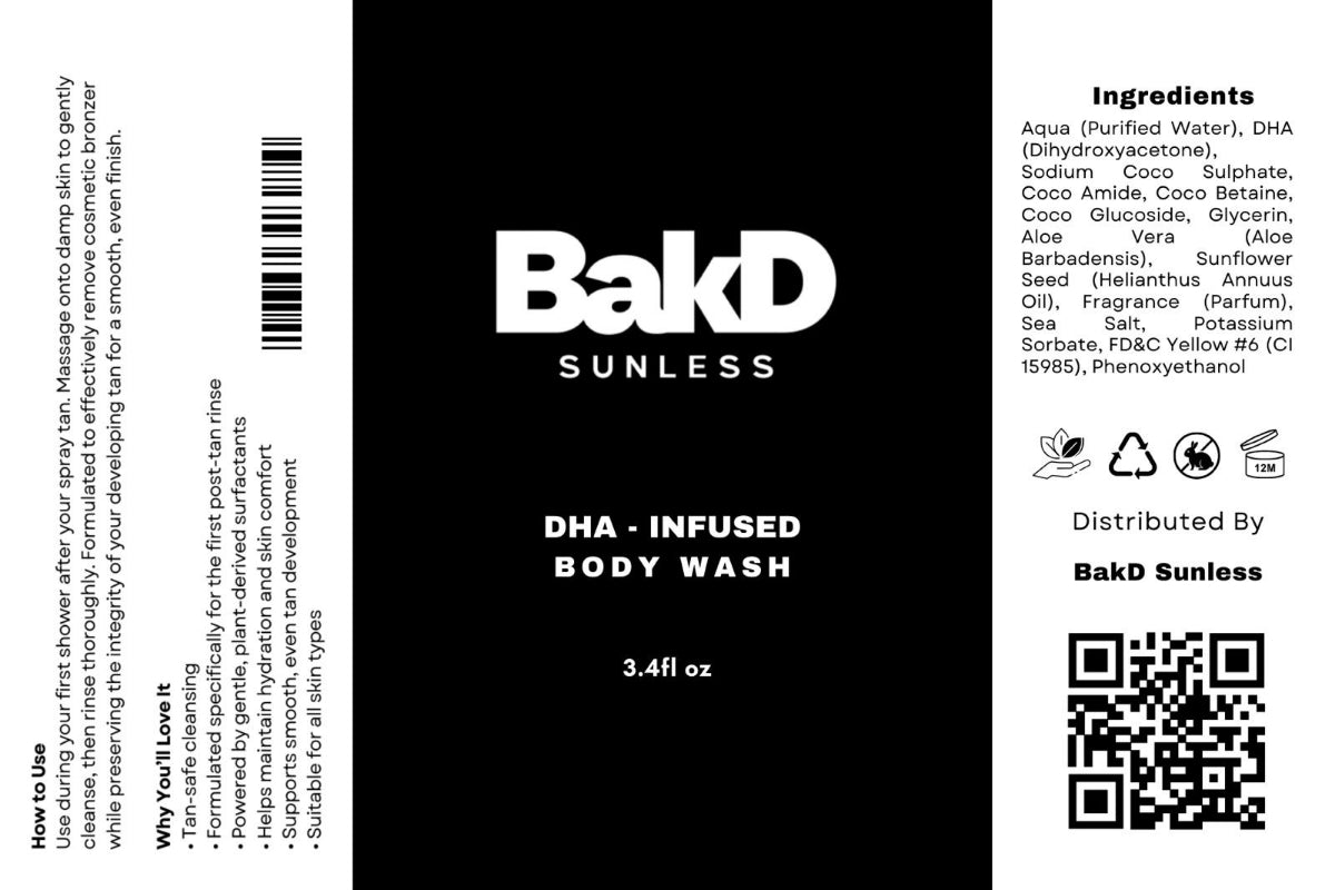sunless infused body wash, sunless tanning body wash, spray tan safe body wash, DHA body cleanser