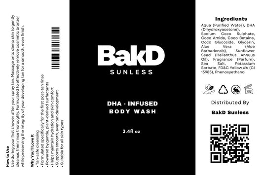 sunless infused body wash, sunless tanning body wash, spray tan safe body wash, DHA body cleanser