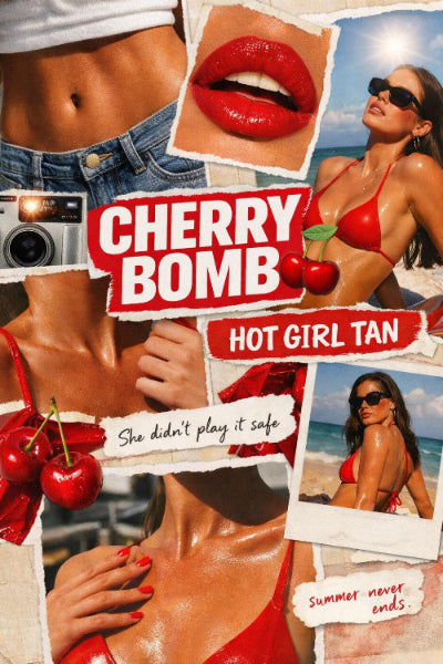 hot girl tan, cherry bomb tanning, hot girl summer cherry bomb, red brown spray tan solution, warm undertone spray tan, 15% DHA for deeper/darker color, warm undertone spray tanning, cherry bomb 15 spray tan, 
